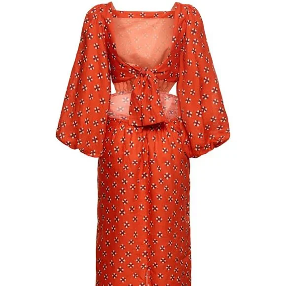 Johanna Ortiz Printed linen flared sleeve midi dress - Picture 6 of 8